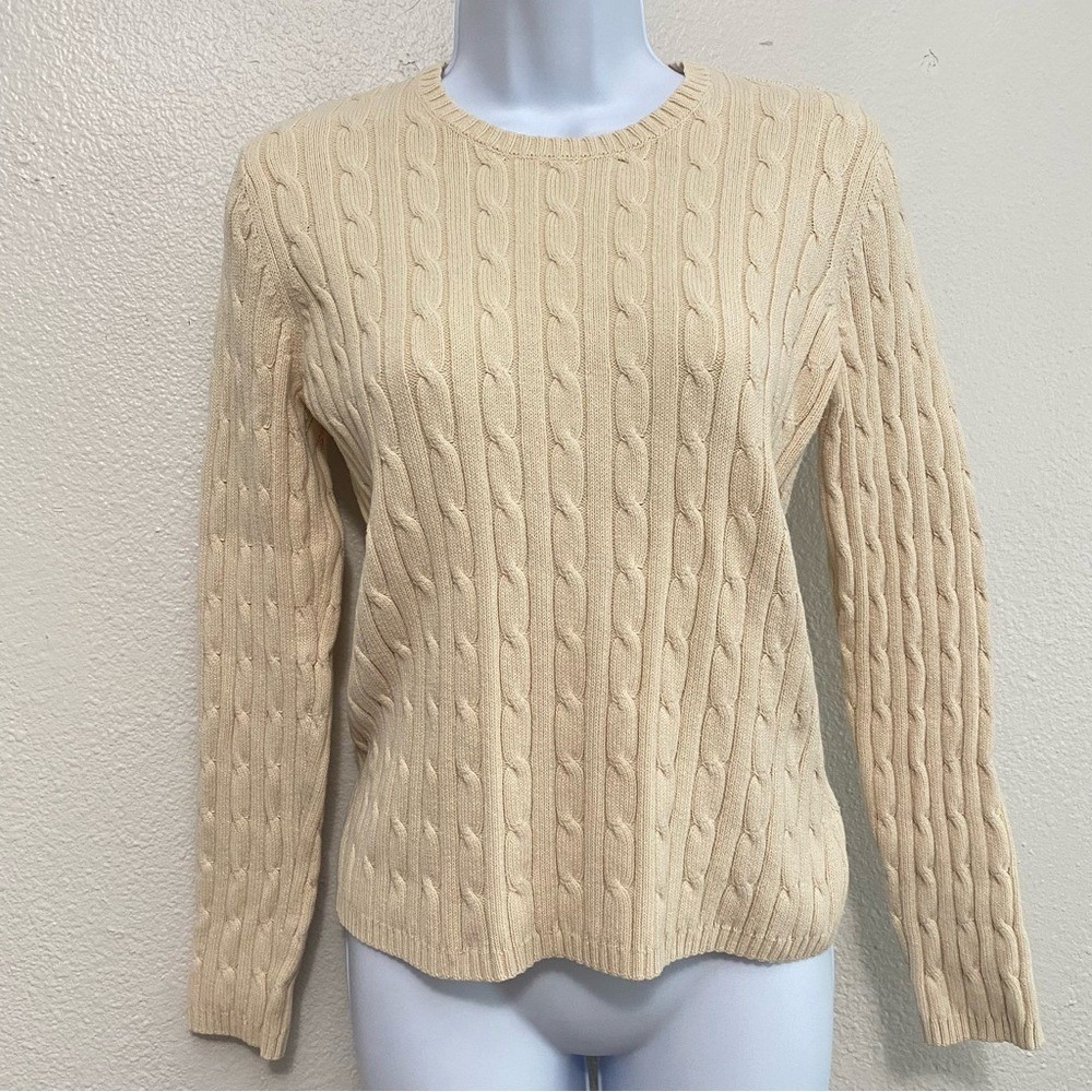 Vintage Cableknit Sweater Womens S Ivory Fisherman Old Money Heritage Preppy